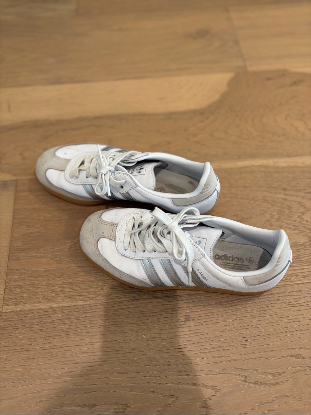 adidas White and Silver Samba with Gum Sole - Picture 4 of 12